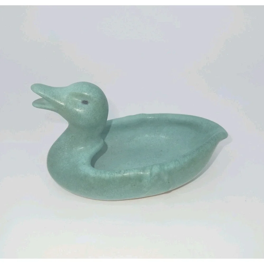 Weller Pottery Duck Pin Tray Turquoise Green Art Pottery 1930s Signed Vintage